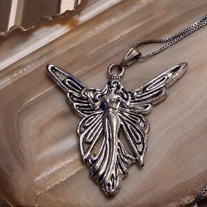 Sterling-Style Fairy Pendant Necklace in Silver